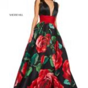 Sherri Hill Black and Red Rose Prom Dress